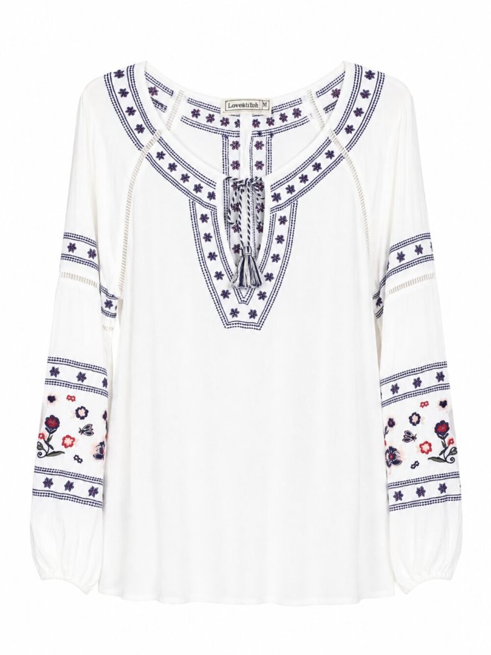 ABERCROMBIE & FITCH White Boho Cottagecore Embroidered Peasant Blouse Size M